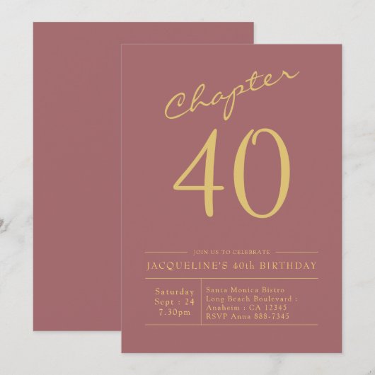 40e verjaardag Gold Pink Kaart (Voorkant / Achterkant)