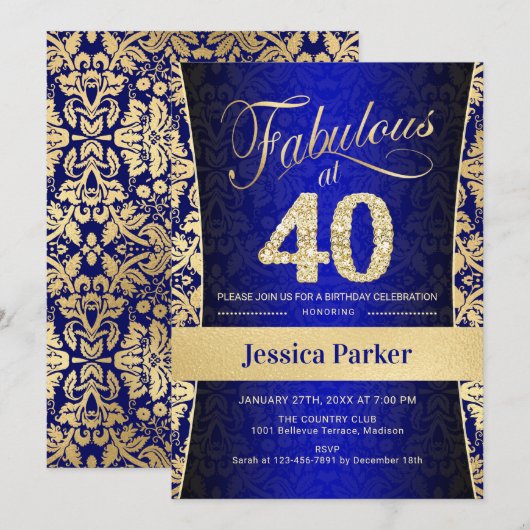 40e verjaardag - Gold Royal Blue Kaart (Voorkant / Achterkant)