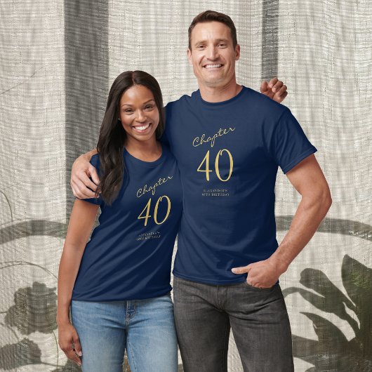 40e verjaardag Gold Script Blue T-shirt