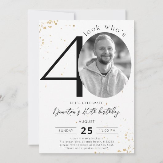 40e verjaardag Gold-uitnodiging met foto Kaart (Voorkant)