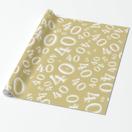 40e verjaardag Gold/White Random Number Pattern 40 Cadeaupapier (Uitgerold)