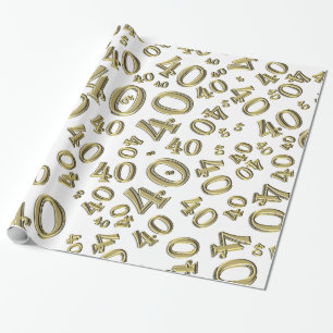 40e verjaardag Gold/White Random Number Pattern 40 Cadeaupapier