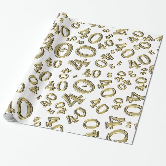 40e verjaardag Gold/White Random Number Pattern 40 Cadeaupapier (Uitgerold)