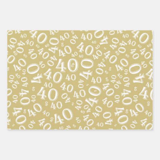 40e verjaardag Gold/White Random Number Pattern 40 Inpakpapier Vel (Voorkant 2)