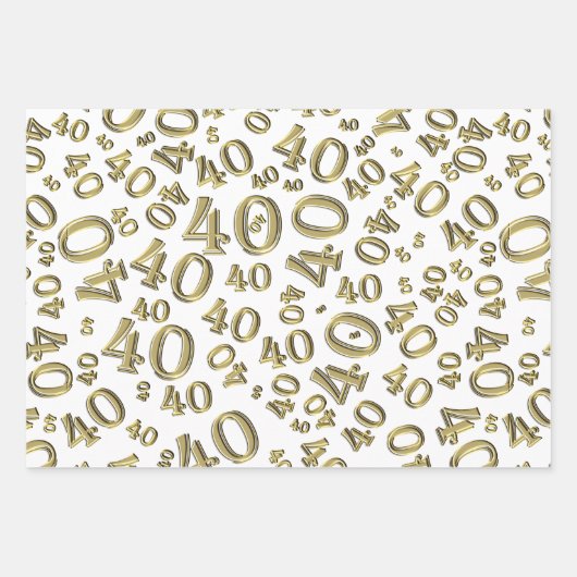 40e verjaardag Gold/White Random Number Pattern 40 Inpakpapier Vel (Voorkant)