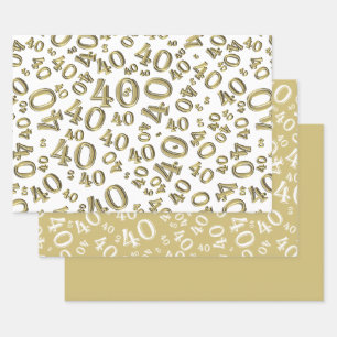 40e verjaardag Gold/White Random Number Pattern 40 Inpakpapier Vel