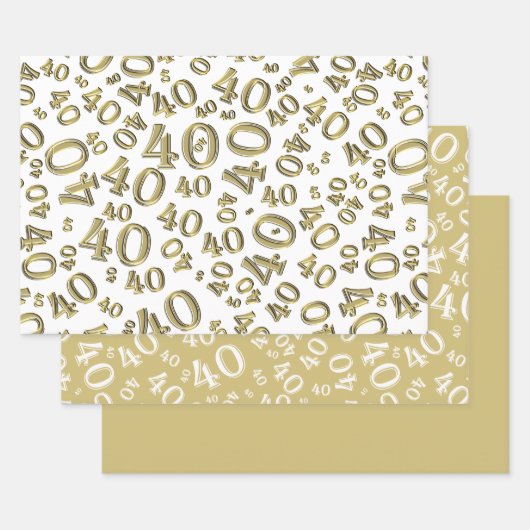 40e verjaardag Gold/White Random Number Pattern 40 Inpakpapier Vel (Set)
