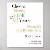 40e verjaardag Golf Cheers Beers Minimal Welkom Poster (Voorkant)