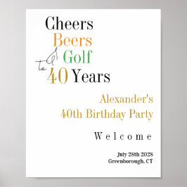 40e verjaardag Golf Cheers Beers Minimal Welkom Poster