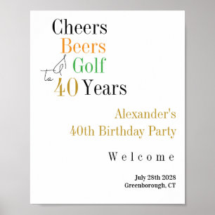 40e verjaardag Golf Cheers Beers Minimal Welkom Poster