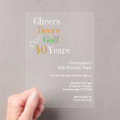 40e verjaardag Golf Cheers Beers Party Acryl Uitnodigingen (Insitu (Draagbaar))