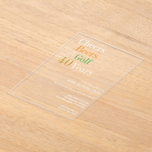 40e verjaardag Golf Cheers Beers Party Acryl Uitnodigingen (Laagn)