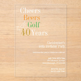 40e verjaardag Golf Cheers Beers Party Acryl Uitnodigingen