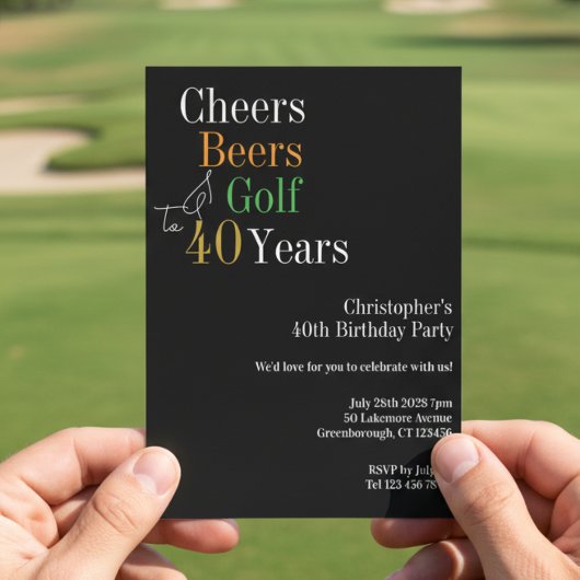 40e verjaardag Golf Cheers Beers Party Kaart
