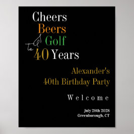 40e verjaardag Golf Cheers Beers Party Welkom Poster