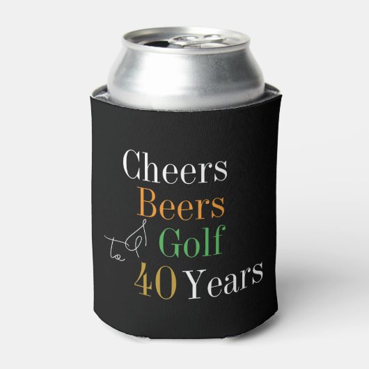 40e verjaardag Golf Cheers Beers Party Zwart Goud Blikjeskoeler (Blikje Voorkant)