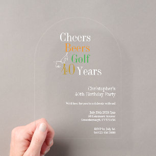 40e Verjaardag Golf Cheers Biertjes Feestje Acryl Uitnodigingen