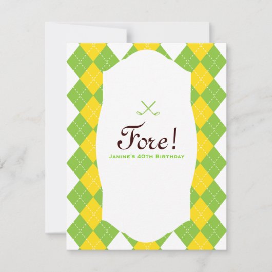 40e verjaardag Golf Party Argyle Preppy Kaart (Voorkant)