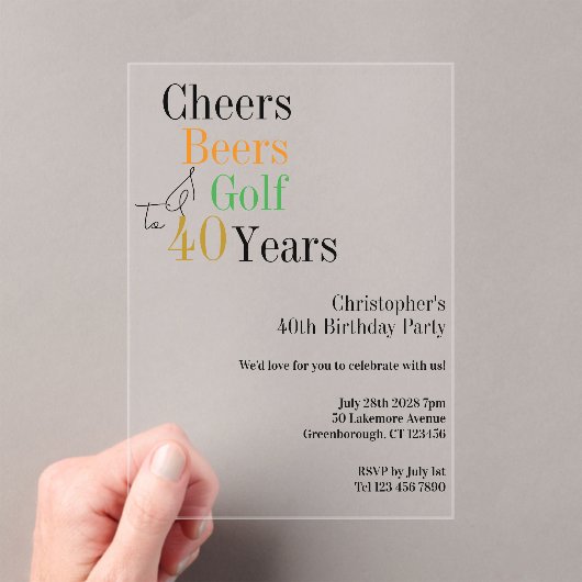 40e verjaardag Golf Proost Beers Minimal Party Acryl Uitnodigingen (Insitu (Draagbaar))