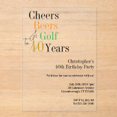 40e verjaardag Golf Proost Beers Minimal Party Acryl Uitnodigingen (Voorkant)