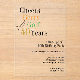 40e verjaardag Golf Proost Beers Minimal Party Acryl Uitnodigingen