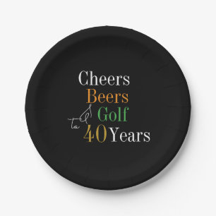 40e verjaardag Golf Proost Beers Zwart Goud Party Papieren Bordje