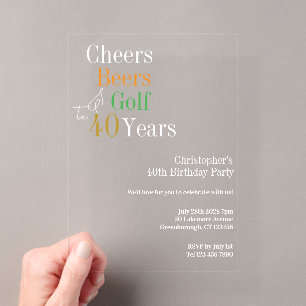 40e verjaardag golf proost biertjes feest acryl uitnodigingen