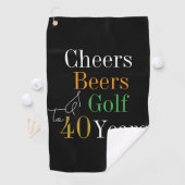 40e verjaardag Golf Proost en bieren Zwart en Goud Golfhanddoek (Insitu)