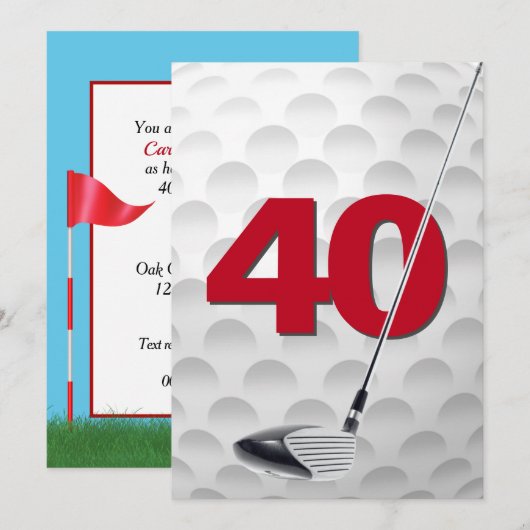 40e verjaardag golf themafeest kaart (Voorkant / Achterkant)