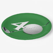 40e verjaardag golfbal en club op groen papieren bordje (Gekanteld)