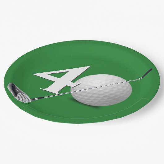 40e verjaardag golfbal en club op groen papieren bordje (Gekanteld)