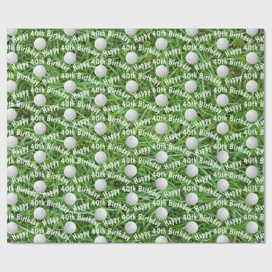 40e verjaardag golfballen op gras inpakpapier (Vlak)