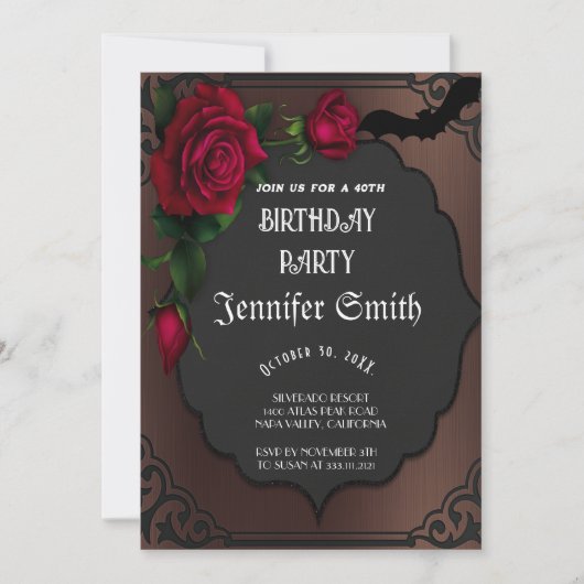 40e verjaardag Gothic Red Kaart (Voorkant)