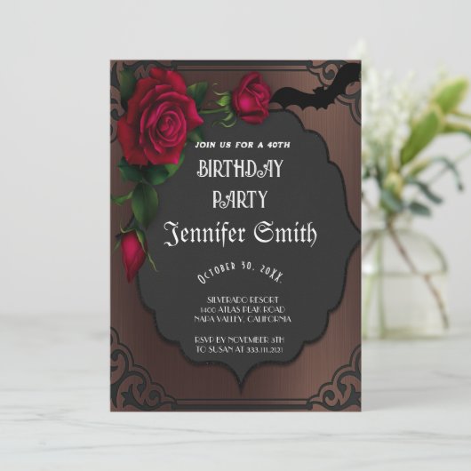 40e verjaardag Gothic Red Kaart (Staand voorkant)