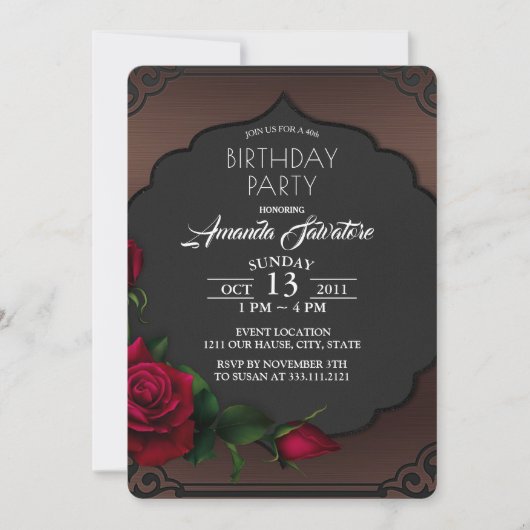 40e verjaardag Gothic Red Roses uitnodiging (Voorkant)