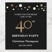 40e verjaardag, goud en zwart thema, dank je wijn etiket (Enkel label)