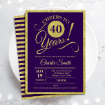 40e verjaardag - Goud Paars ALLE LEDEN Kaart<br><div class="desc">uitnodiging voor een 40e verjaardag voor mannen of vrouwen. Elegant nodigt kaart uit in het paars met faux glitter Gold folie. Functies lettertype typografiescript. Proost tot 40 jaar! Kan elk jaar worden gepersonaliseerd. Ideaal voor een mijlpaal op de dag van de volwassen dag.</div>