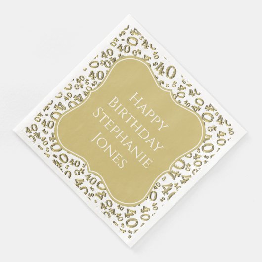 40e Verjaardag Goud/Witte Beugel Getal Patroon Servet (Hoek)