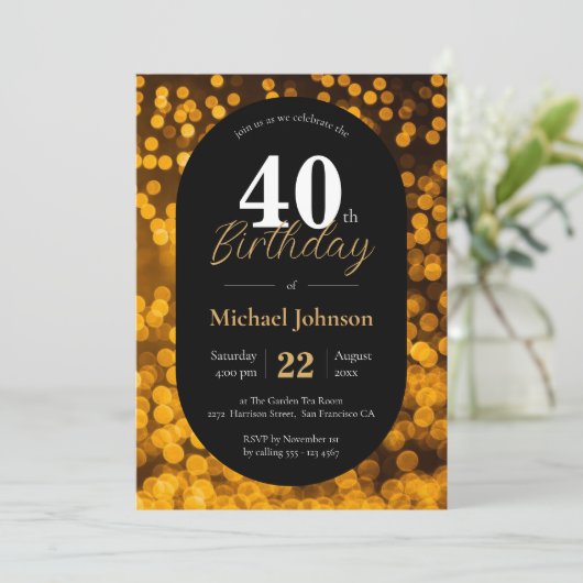 40e verjaardag Goud Zwart Elegant Modern Custom Kaart (Staand voorkant)