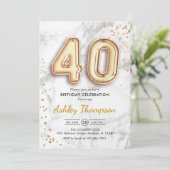 40e verjaardag - gouden ballonnen marmeren effect kaart (Staand voorkant)