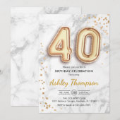40e verjaardag - gouden ballonnen marmeren effect kaart (Voorkant / Achterkant)