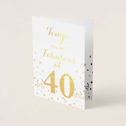 40e verjaardag Gouden folie Fabulous op 40 Folie Kaarten (Voorkant)