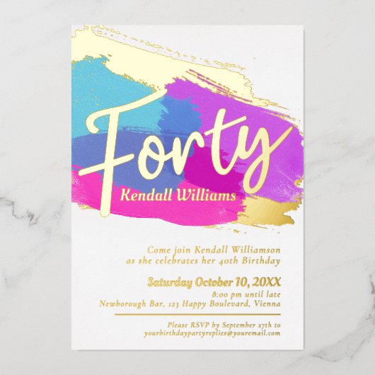 40e verjaardag gouden folie foto abstracte kunst folie uitnodiging (Voorkant)