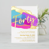 40e verjaardag gouden folie foto abstracte kunst folie uitnodiging (Staand Voorkant)