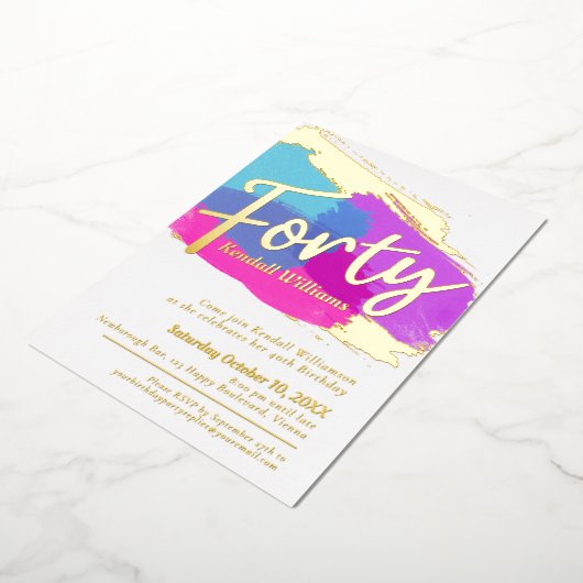 40e verjaardag gouden folie foto abstracte kunst folie uitnodiging (Gedraaid)