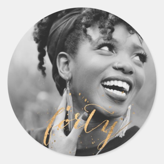 40e verjaardag gouden foto ronde sticker (Voorkant)