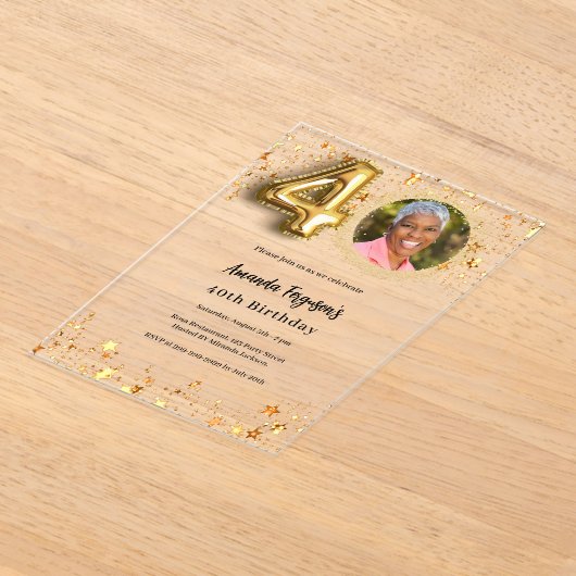 40e verjaardag gouden foto sterren Clear Acryl Uitnodigingen (Laagn)