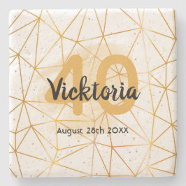 40e verjaardag gouden geometrische witte naam stenen onderzetter