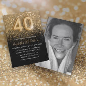 40e verjaardag Gouden Glitter & Black Party Kaart