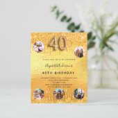 40e verjaardag gouden glitter druppels foto uitnod (Staand voorkant)
